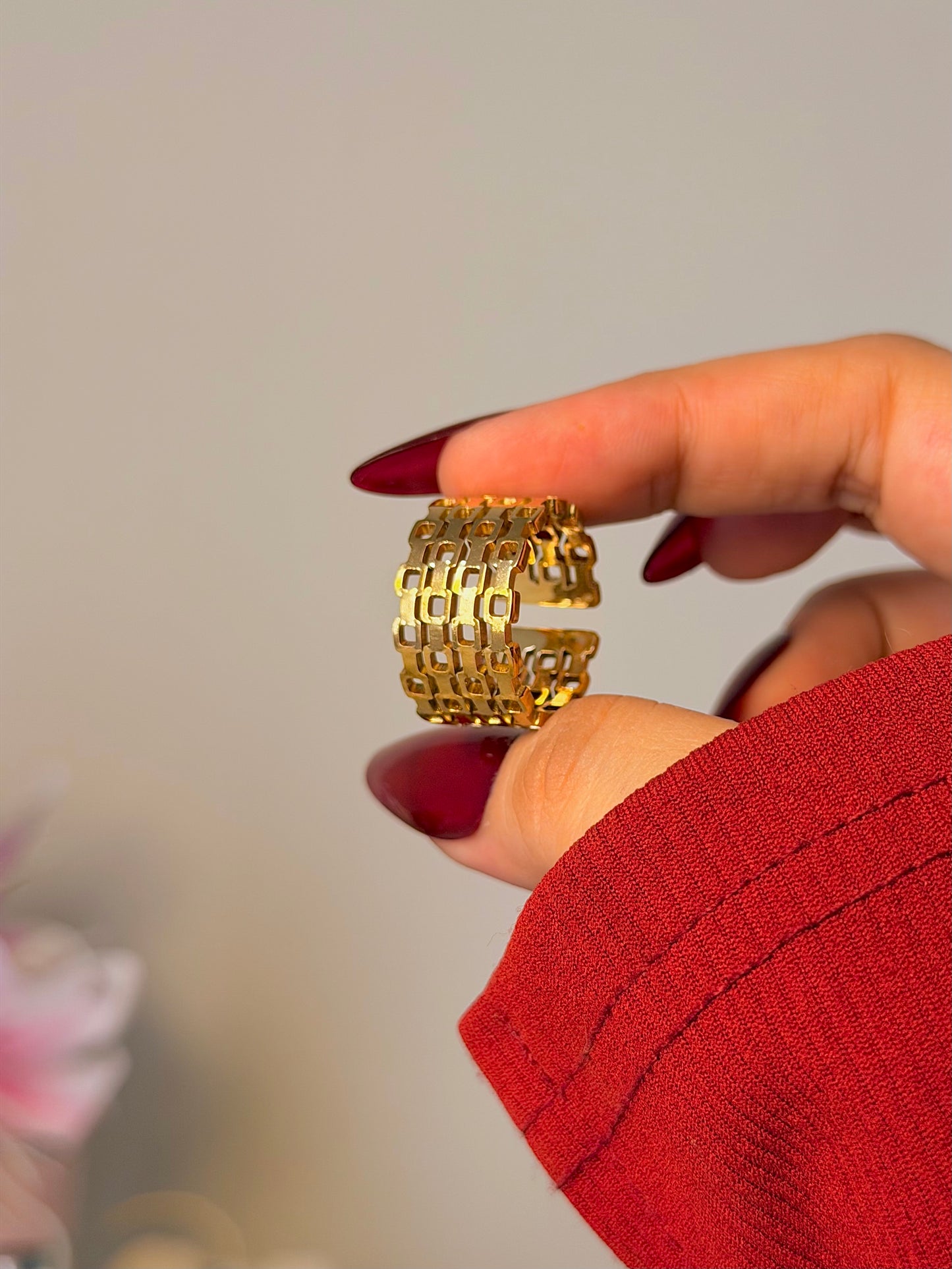 Geometric Chunky Open Band Ring - Modern Cutout Wide Ring