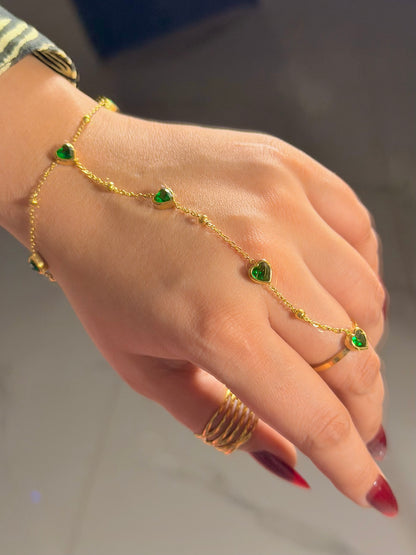 Green Heart Crystal Hand Chain Bracelet