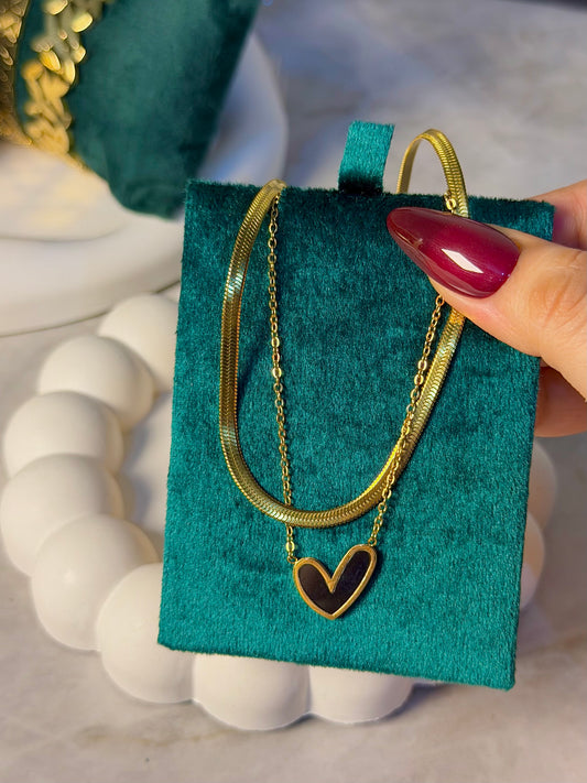 Double Layer Black Heart Necklace