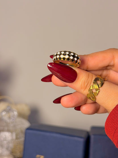 Retro Checker Ring - Trendy Geometric Band