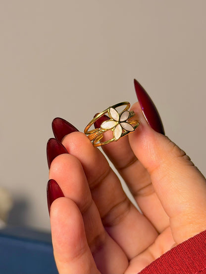 Floral Open Ring - White Petal Design