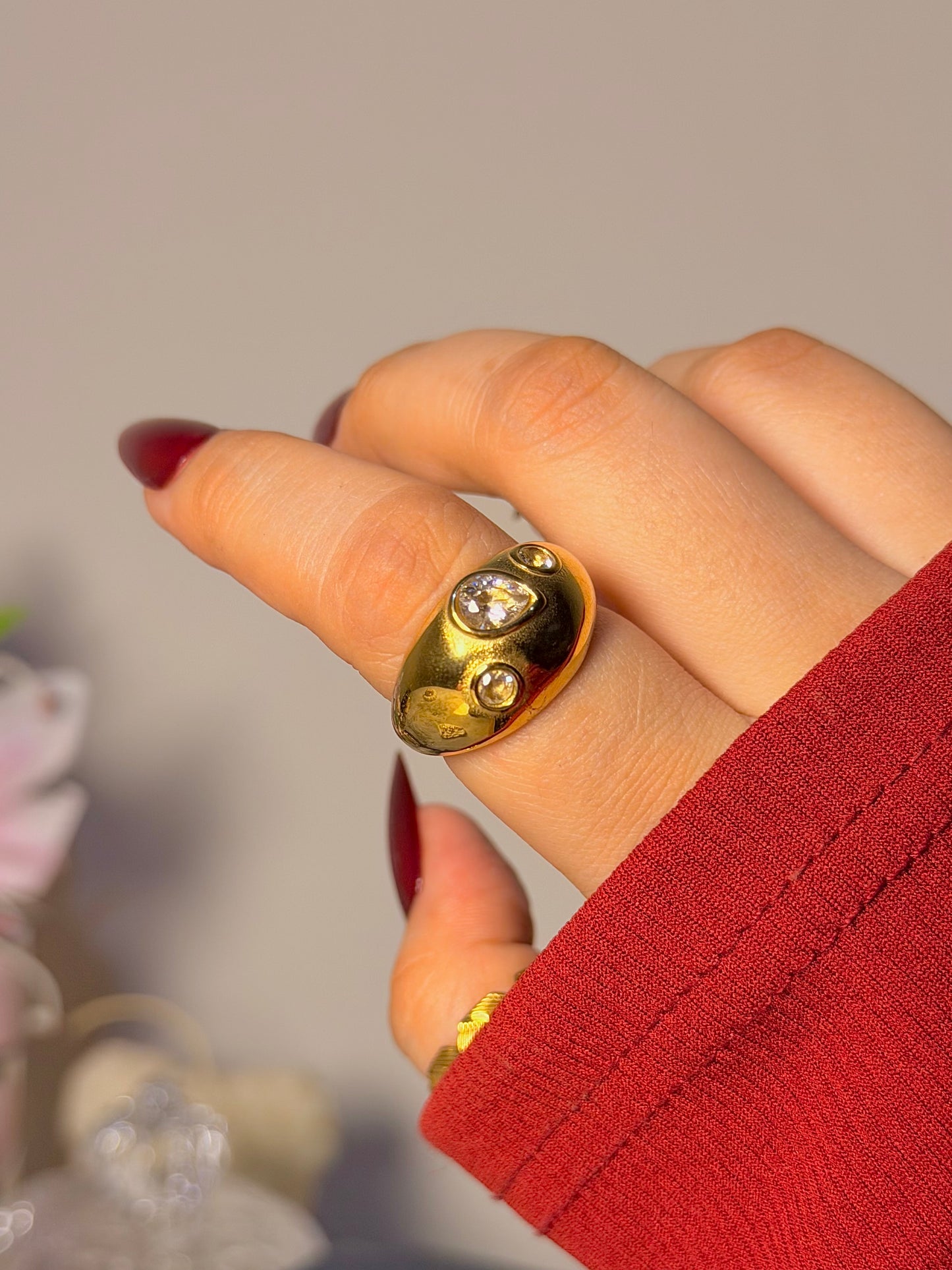 Molten Dome Ring - Sculptural Crystal Accent Design