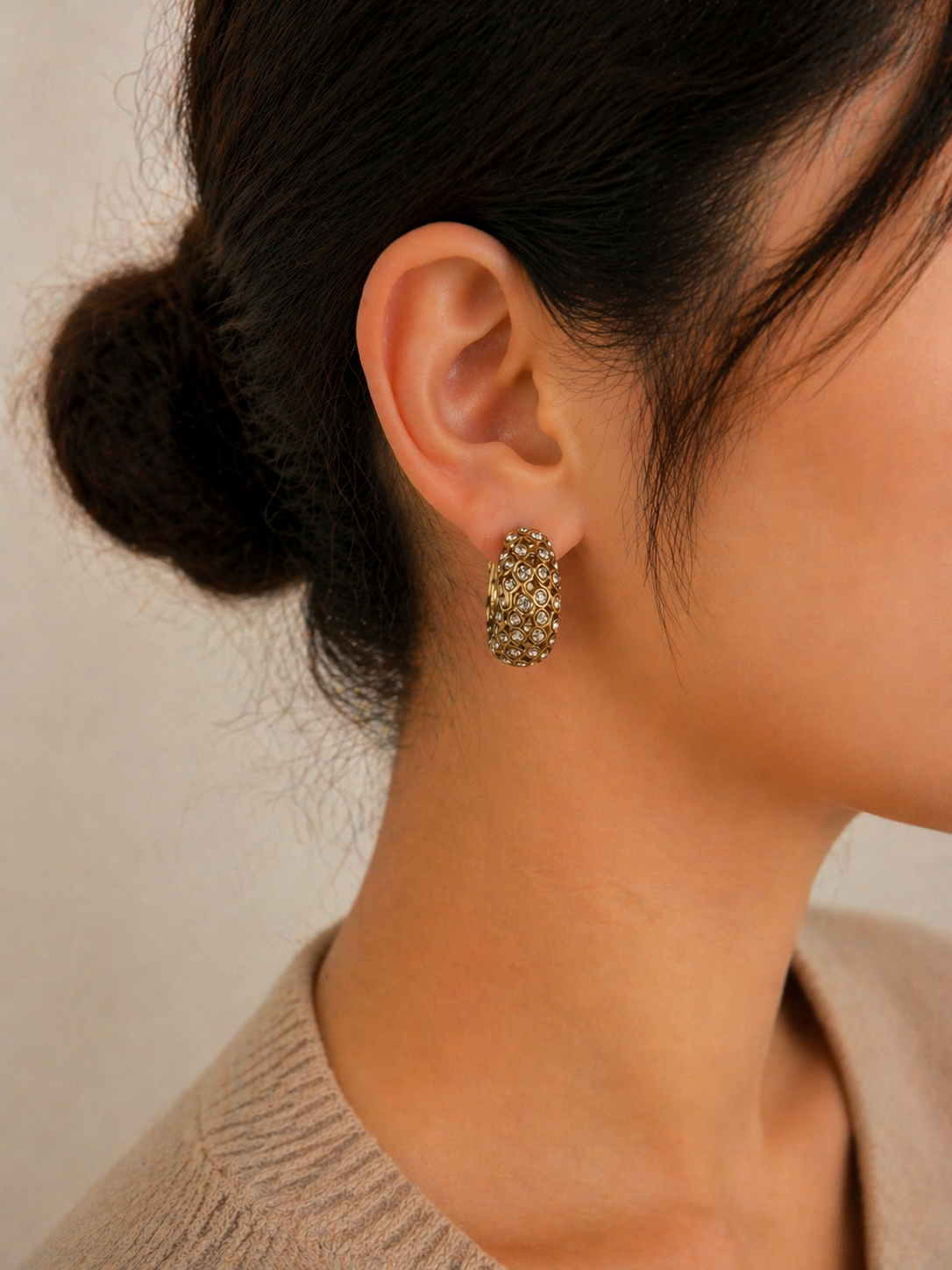 Gold Crystal-Studded Hoop Earrings