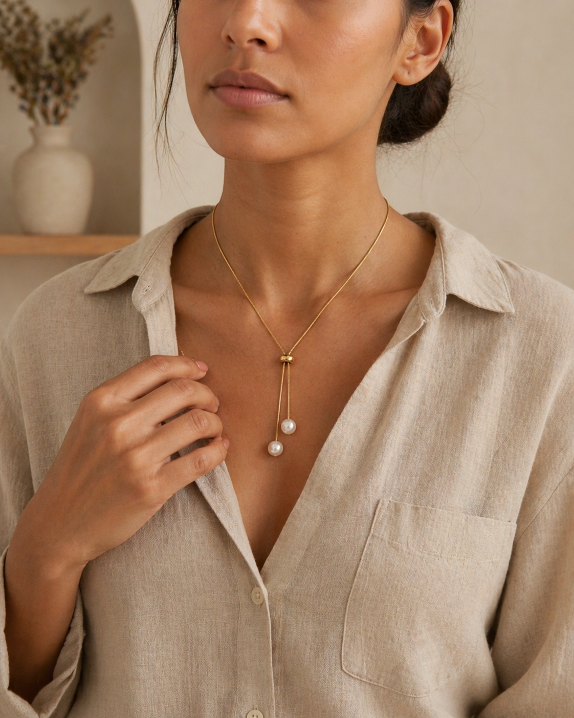 Adjustable Pearl Drop Slider Necklace