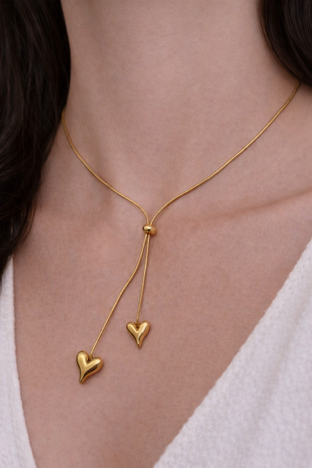 Golden Double Heart Chain Necklace