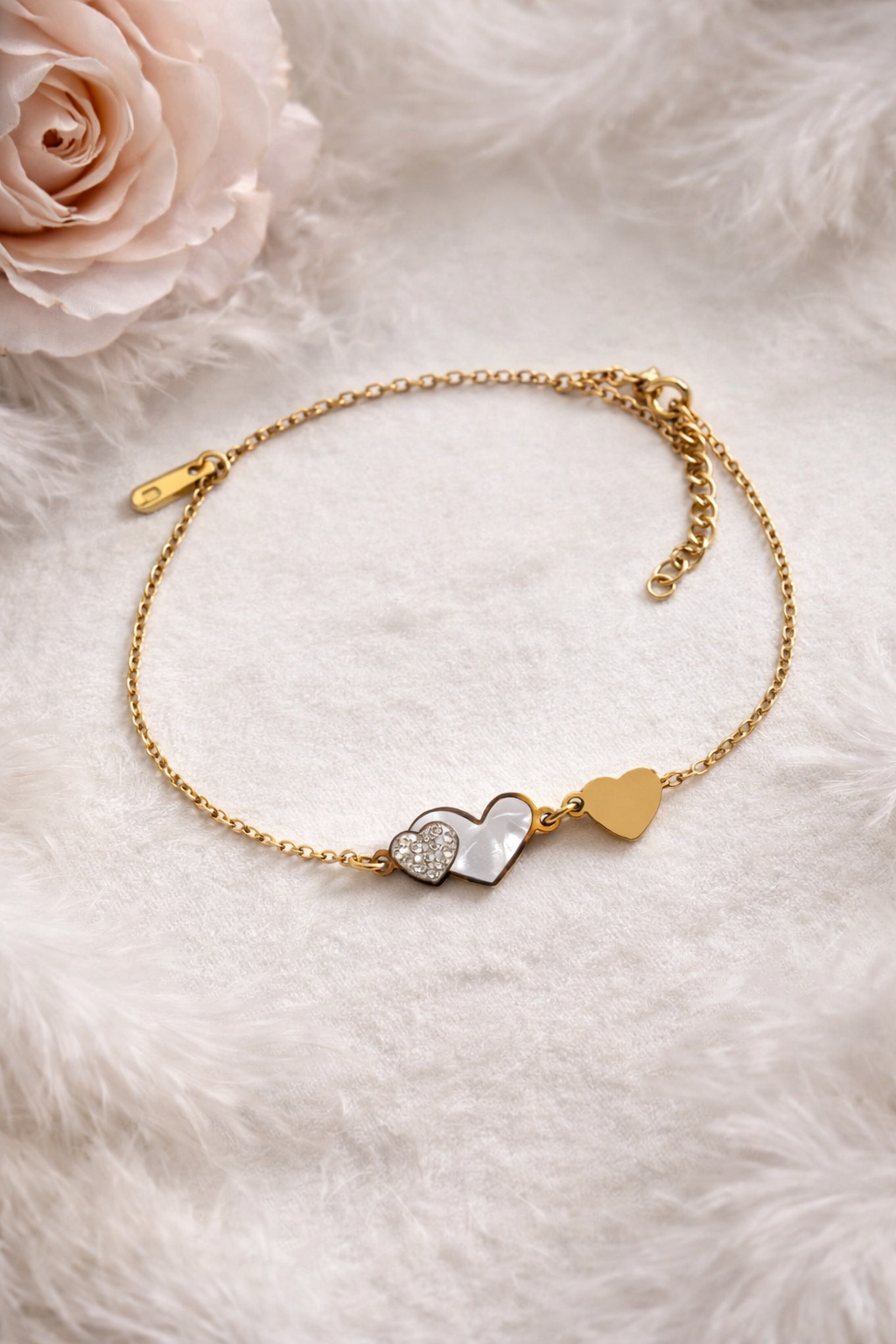 Golden Chain Bracelet with Heart Charms