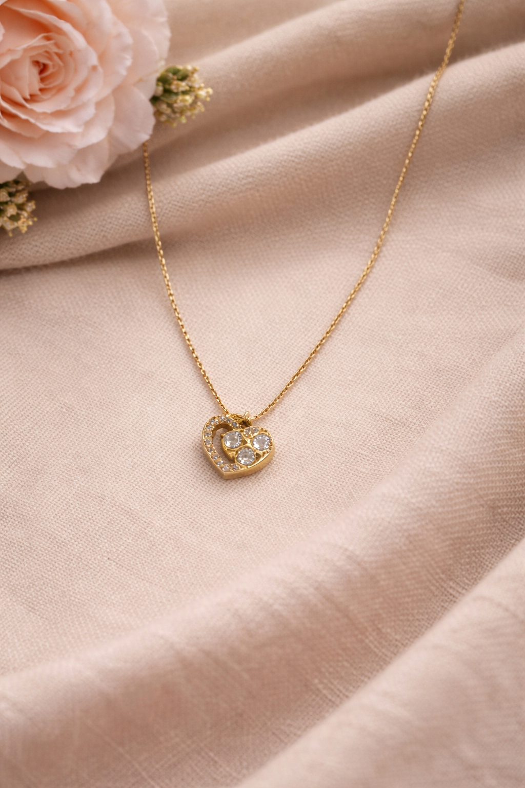 Mini Heart Necklace with Sparkling Rhinestones