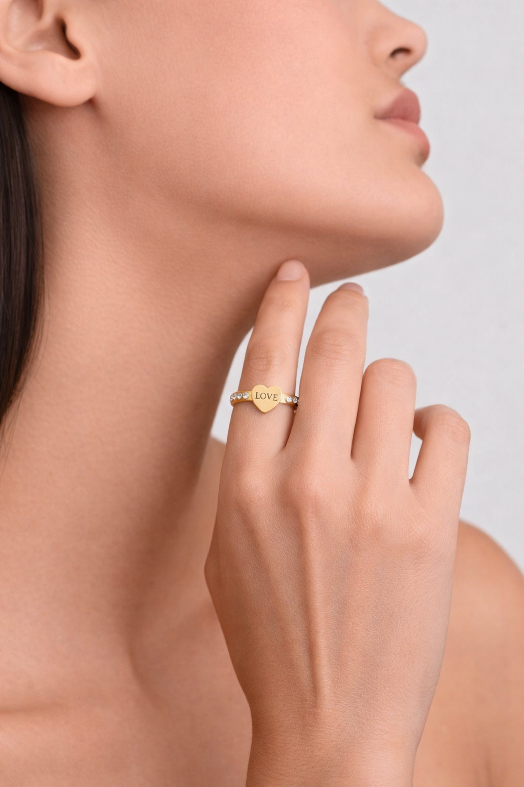 Love Heart Engraved Gold-Tone Metal Ring