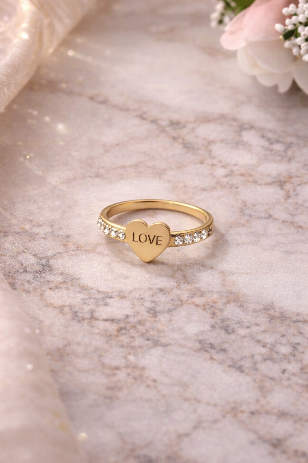 Love Heart Engraved Gold-Tone Metal Ring