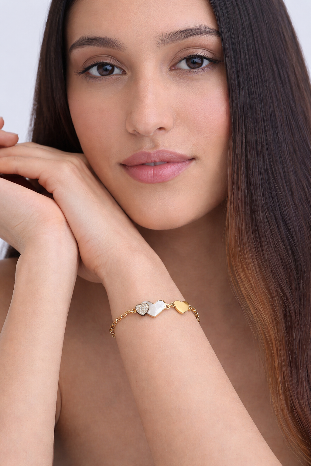 Golden Chain Bracelet with Heart Charms