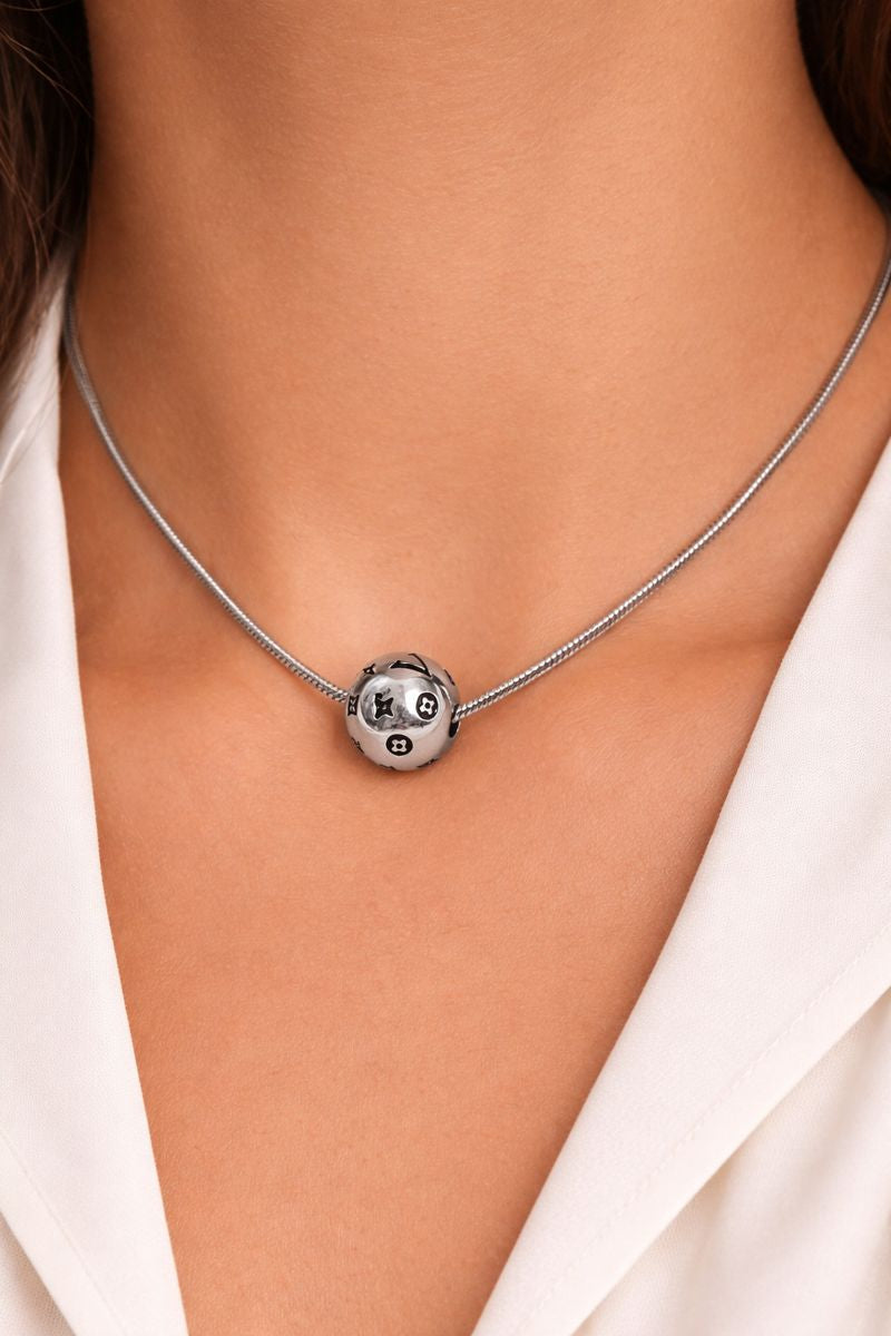 Silver Ball Necklace with Luxury-Inspired Print Design