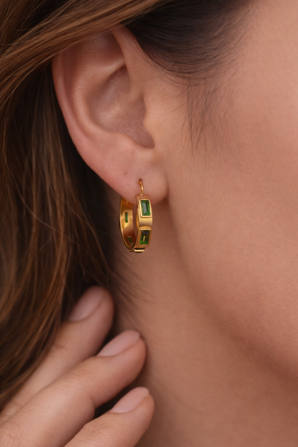 Emerald Green Stone Hoops