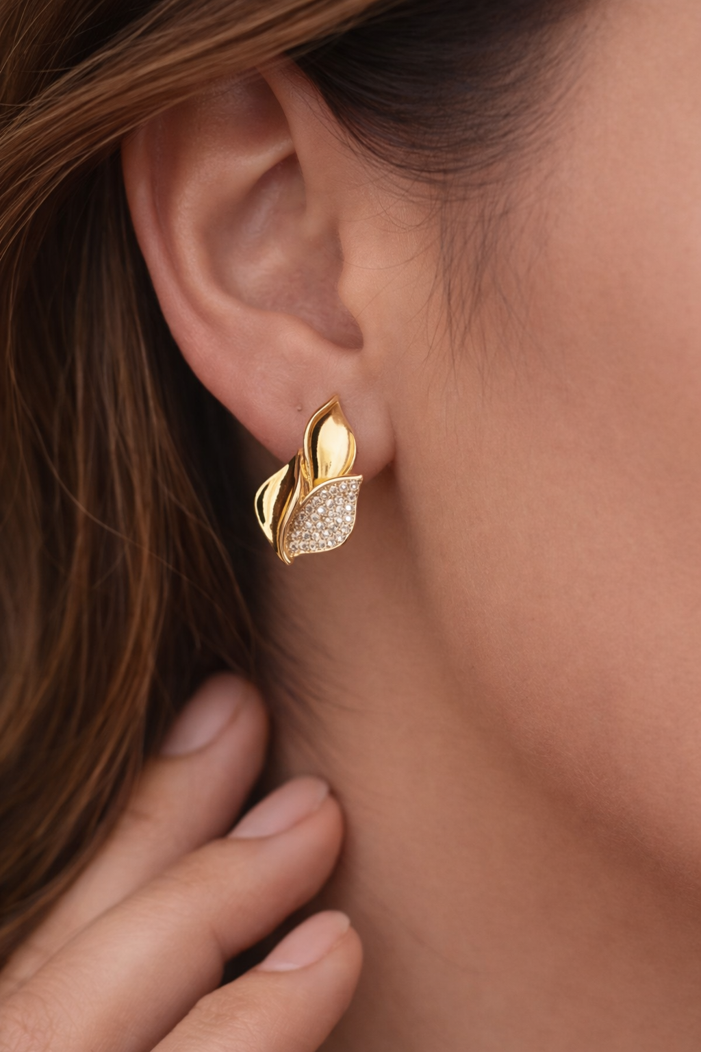 Leaf Crystal Stud Earrings