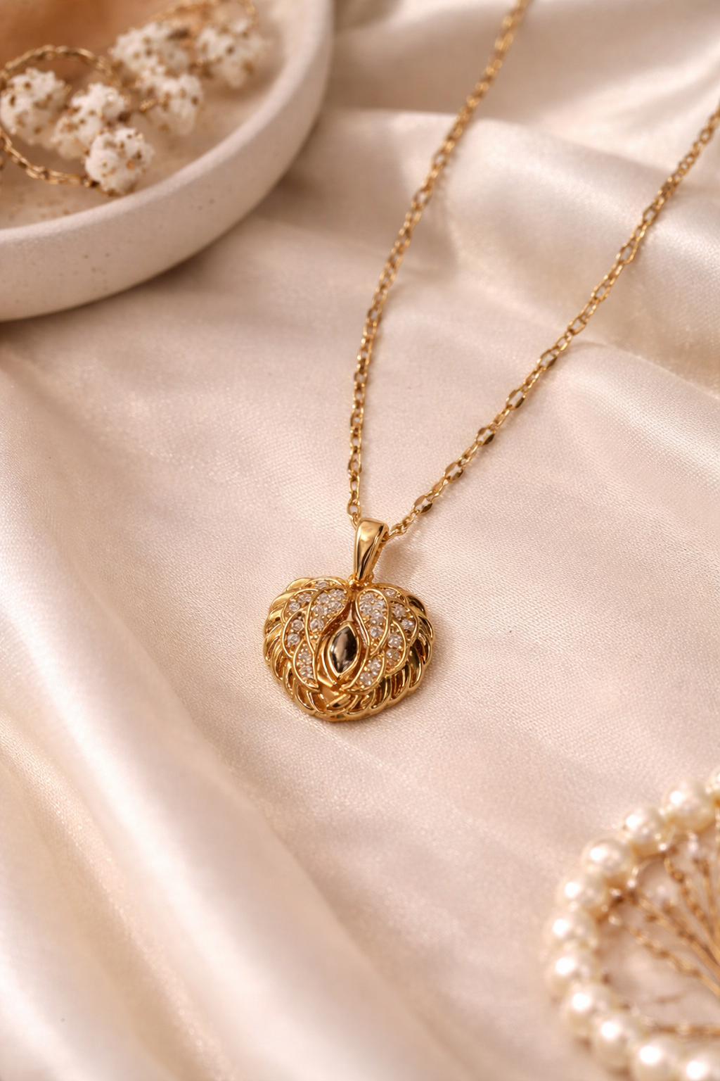 Golden Heart Pendant Necklace with Stones