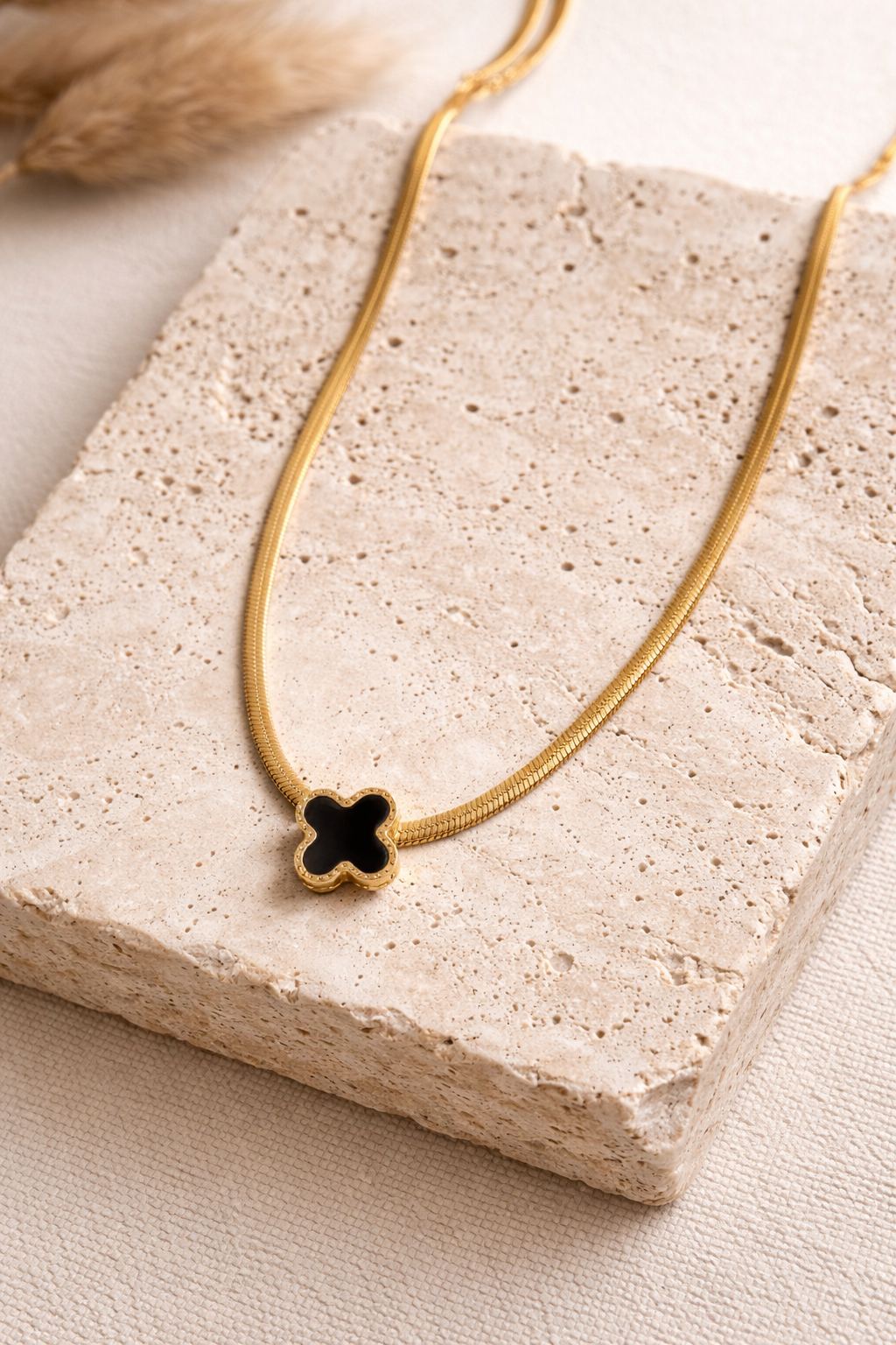 Black Clover Pendant Snake Chain Necklace