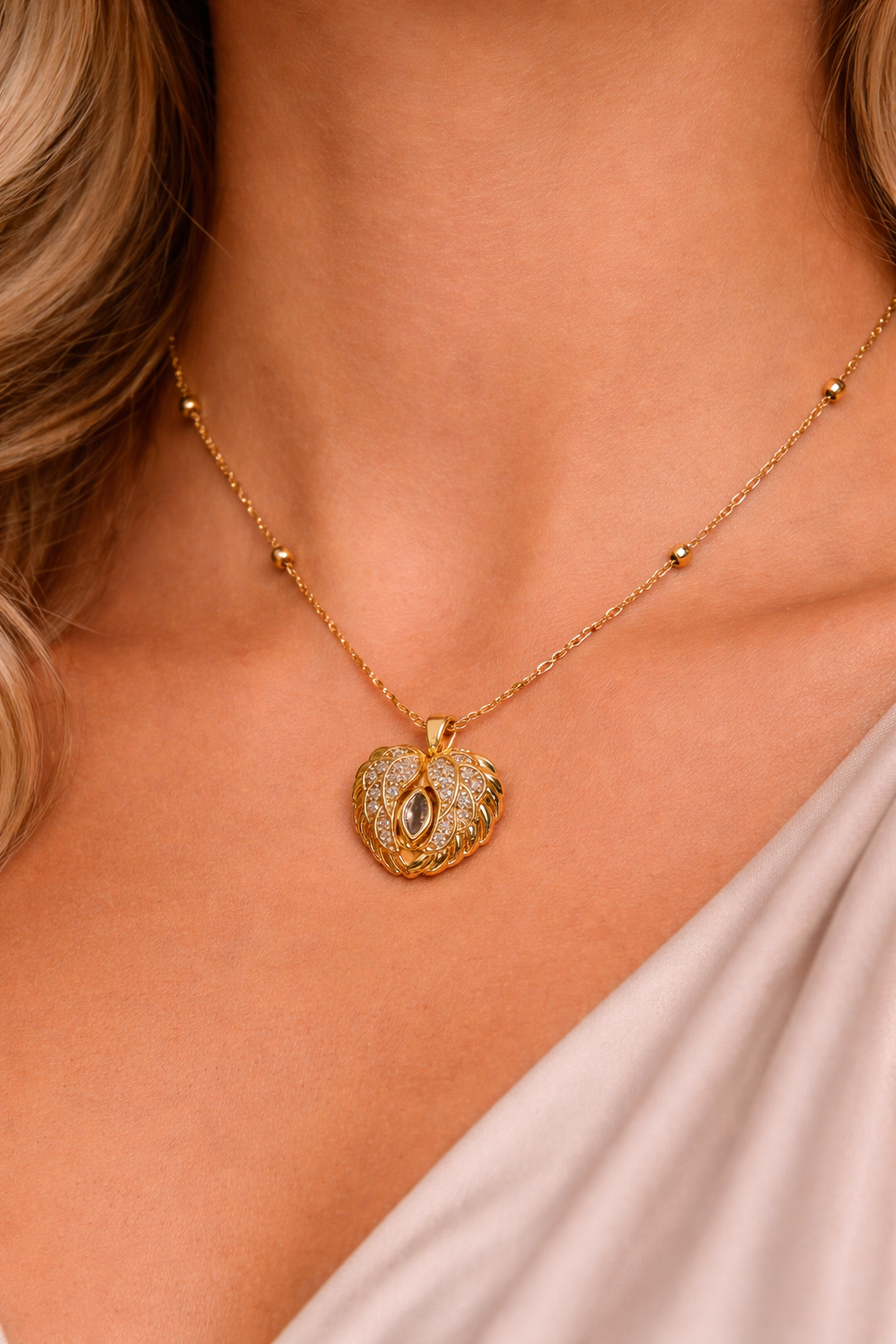 Golden Heart Pendant Necklace with Stones