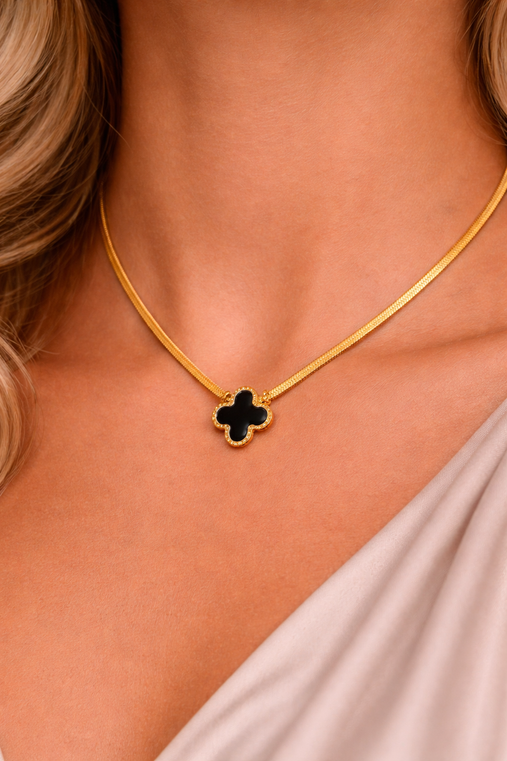 Black Clover Pendant Snake Chain Necklace