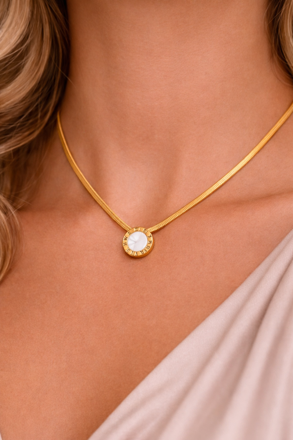 White Moon Snake Chain Necklace