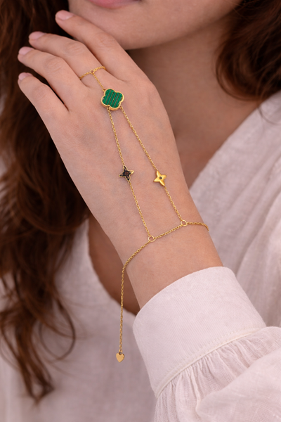 Elegant Clover Hand Bracelet with Ring Chain