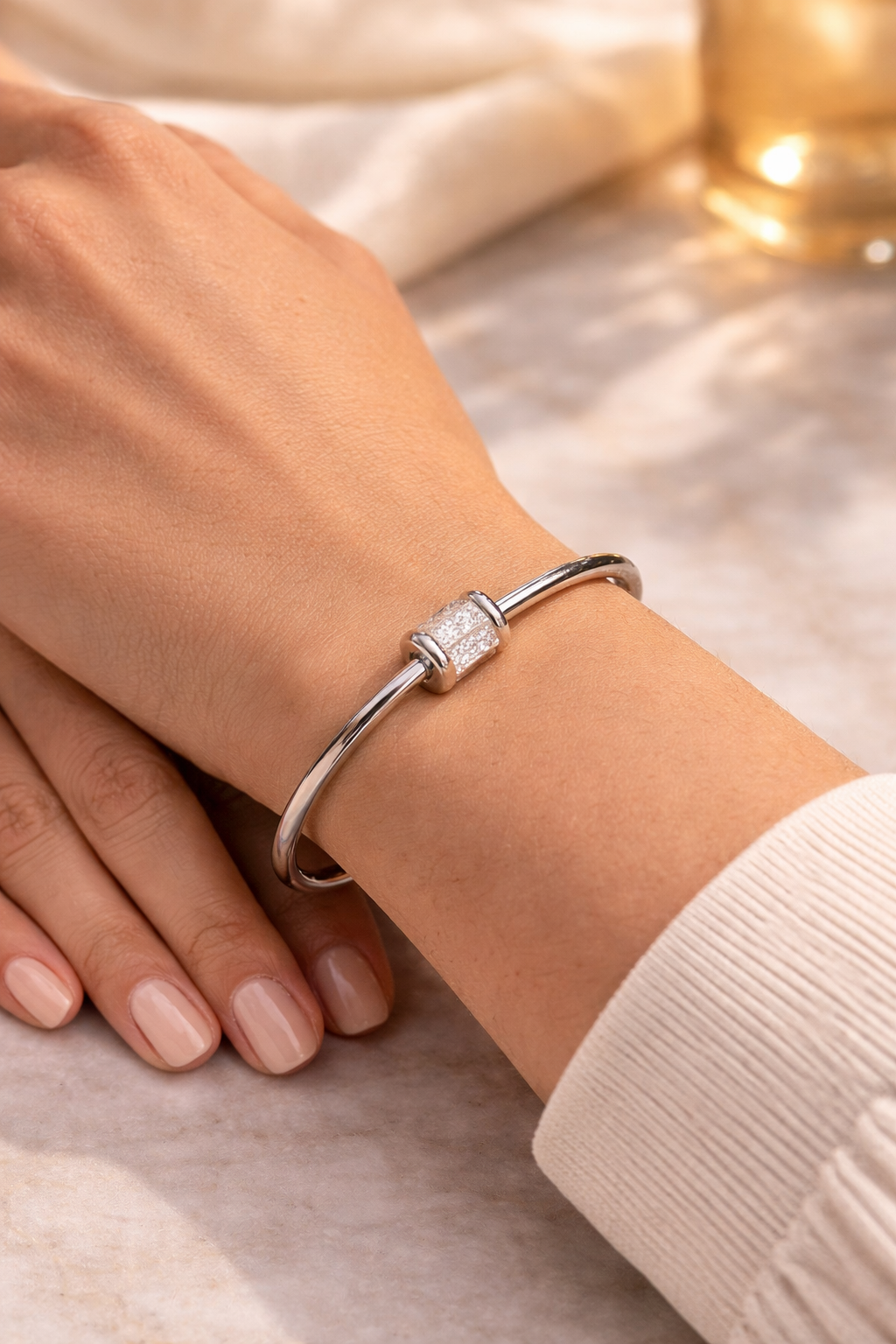 Silver Diamond-Studded Bangle