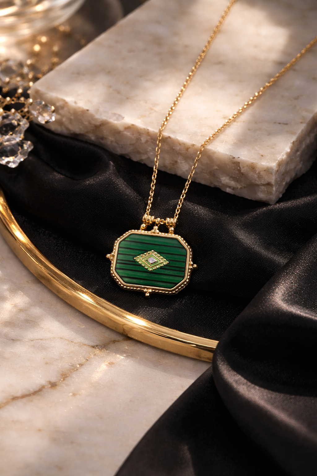 Emerald Green Pendant Necklace Gold – Stainless Steel Geometric Necklace for Women