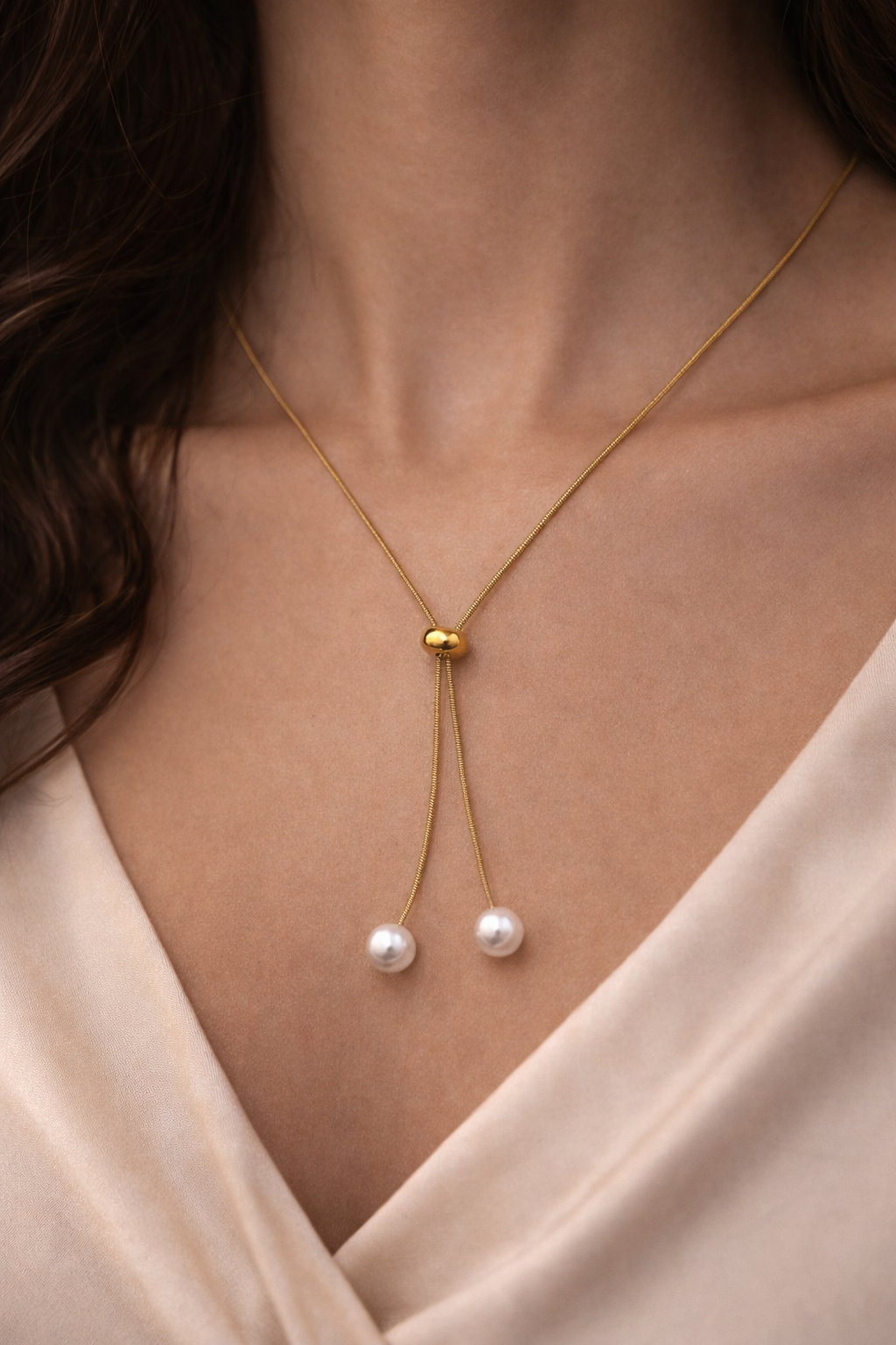 Elegant Gold Lariat Necklace with Pearls - Stainless Steel, Anti-Tarnish