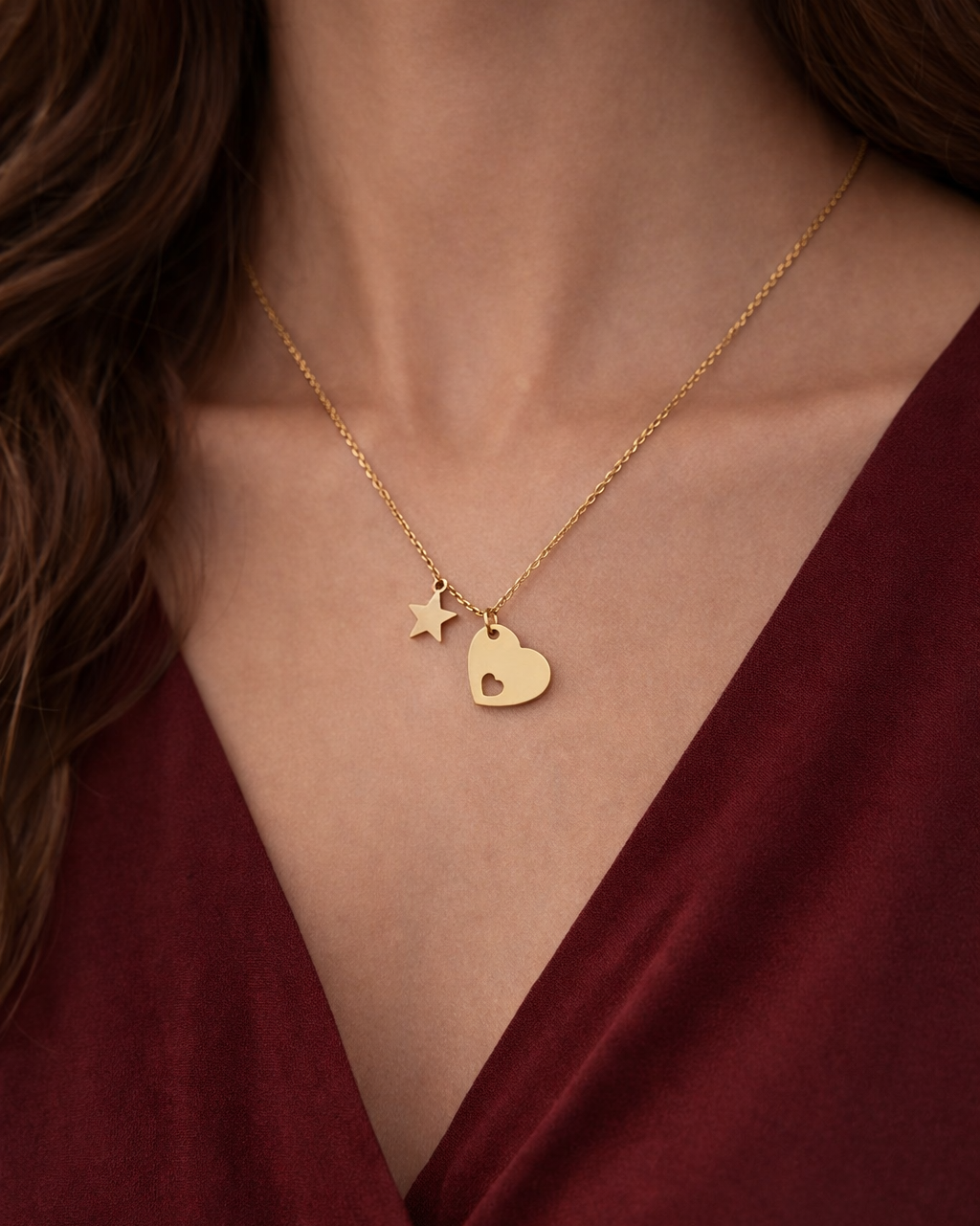 Elegant Gold Heart & Star Pendant Necklace - Perfect for Gifting