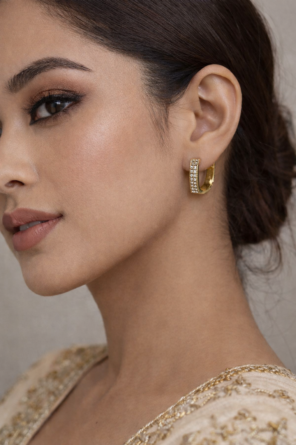 Rectangular Crystal Hoop Earrings – Gold