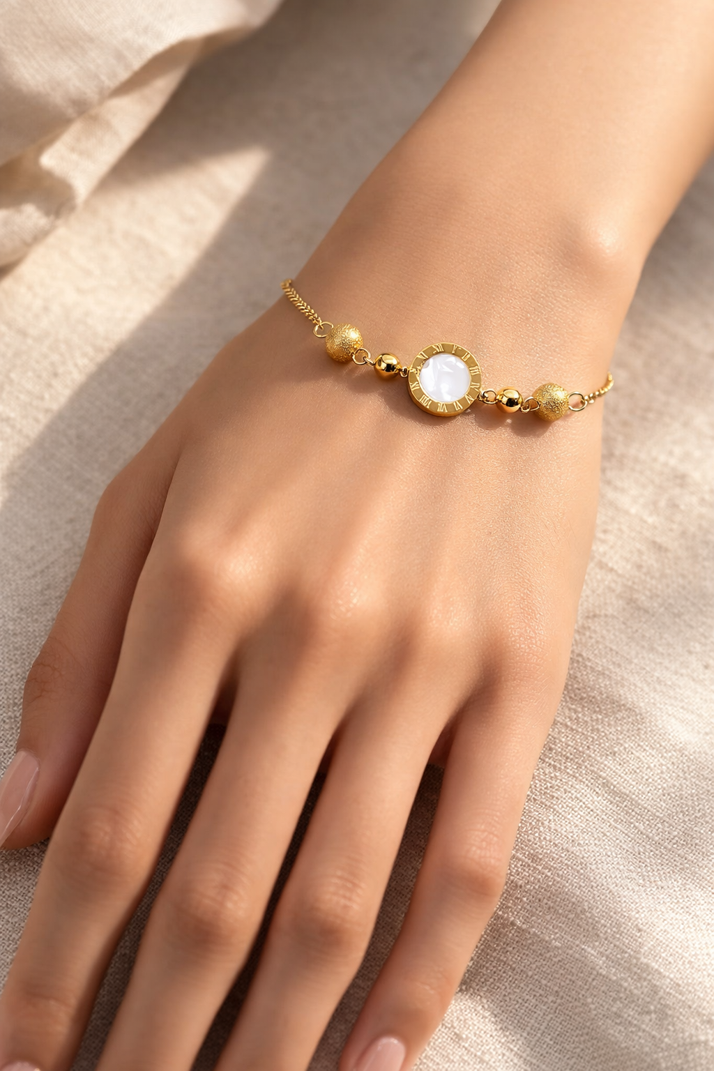 Double-Sided Stainless Steel Bracelet – White & Black Onyx Design