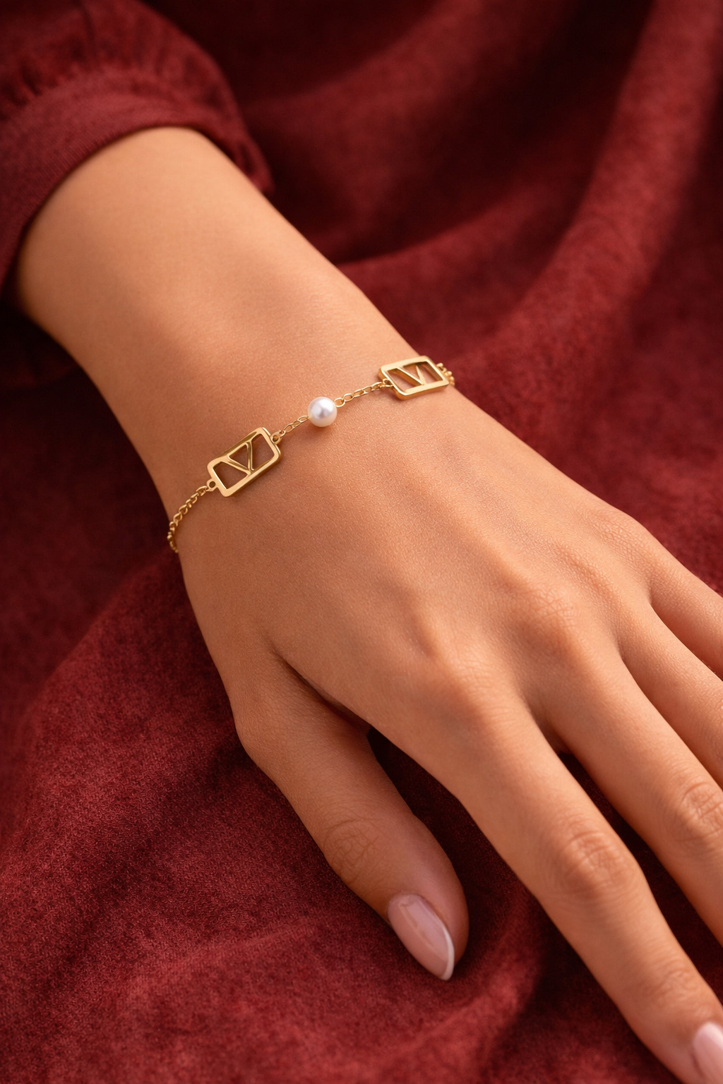 Elegant Gold "V" Design Bracelet with Pearl | Limited Edition