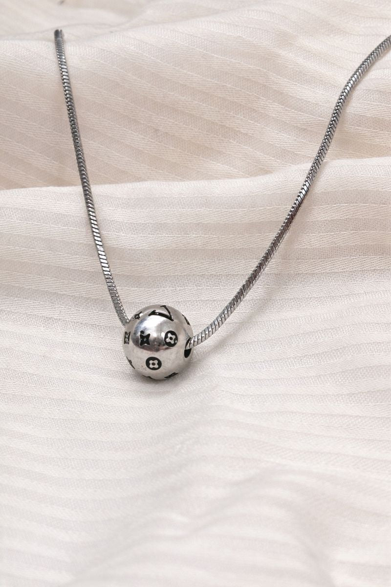 Silver Ball Necklace with Luxury-Inspired Print Design
