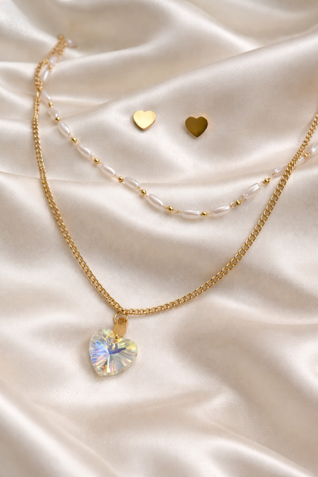 Double Layer Heart Necklace & Studs