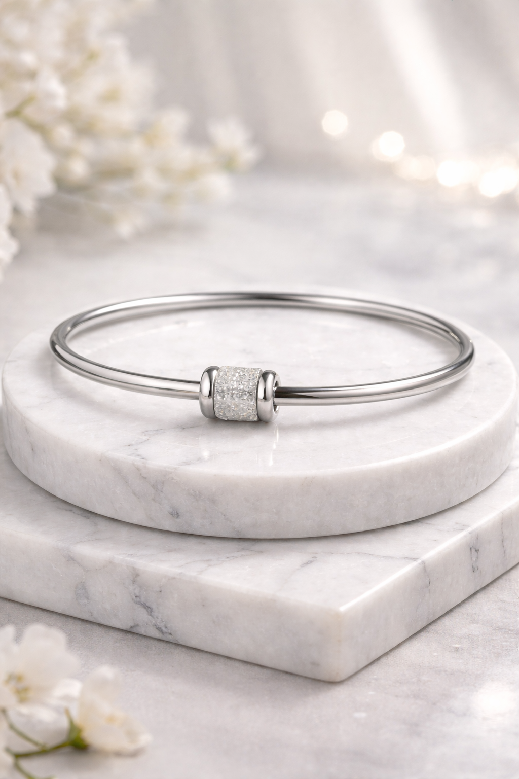 Silver Diamond-Studded Bangle