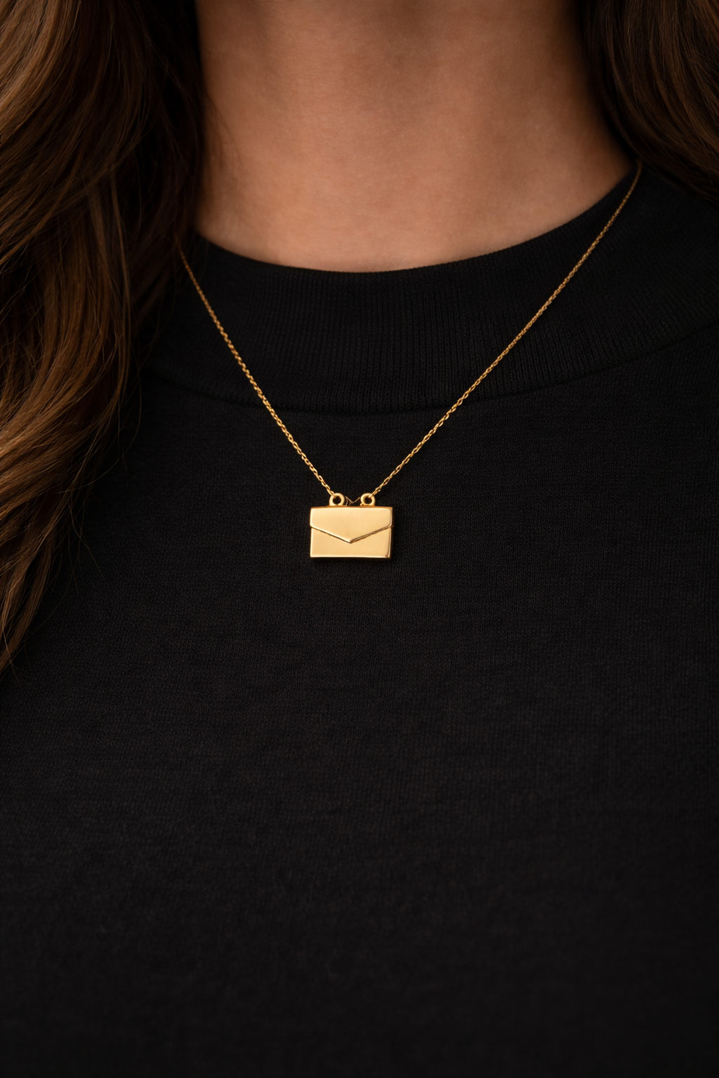 Elegant Gold Envelope Pendant Necklace