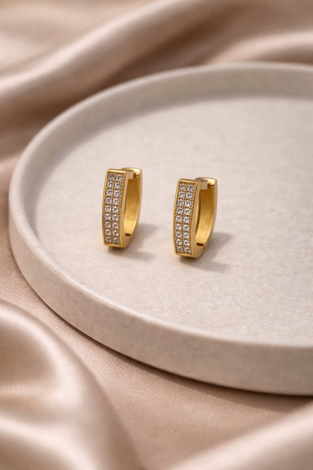 Rectangular Crystal Hoop Earrings – Gold