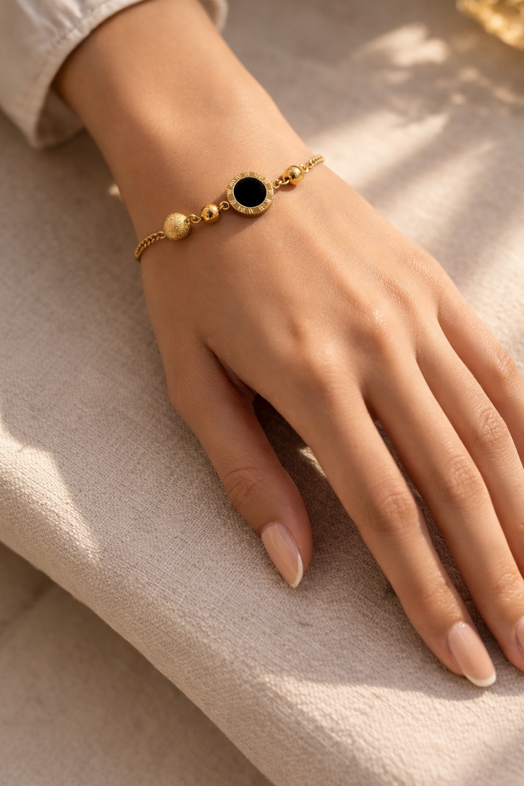 Double-Sided Stainless Steel Bracelet – White & Black Onyx Design