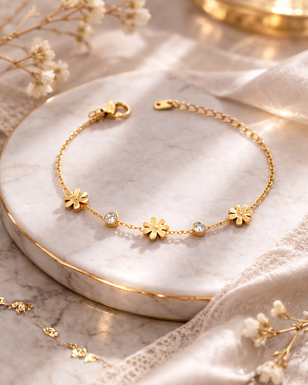 Elegant Gold Flower Charm Bracelet