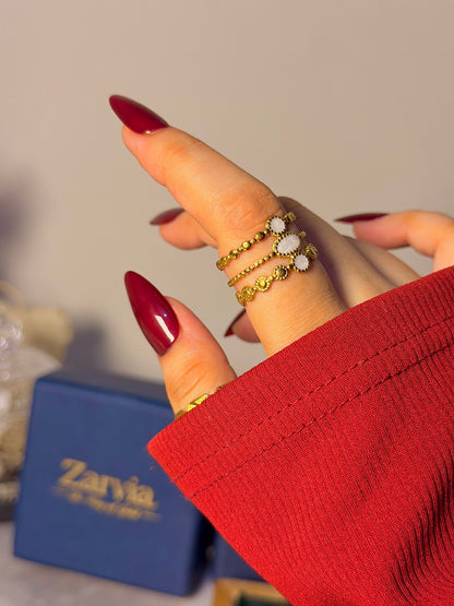 Boho Oval Stone 3 Layered Ring Stack – Gold
