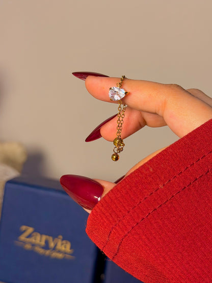 Chain Solitaire Ring - Dainty Minimalist Adjustable Ring