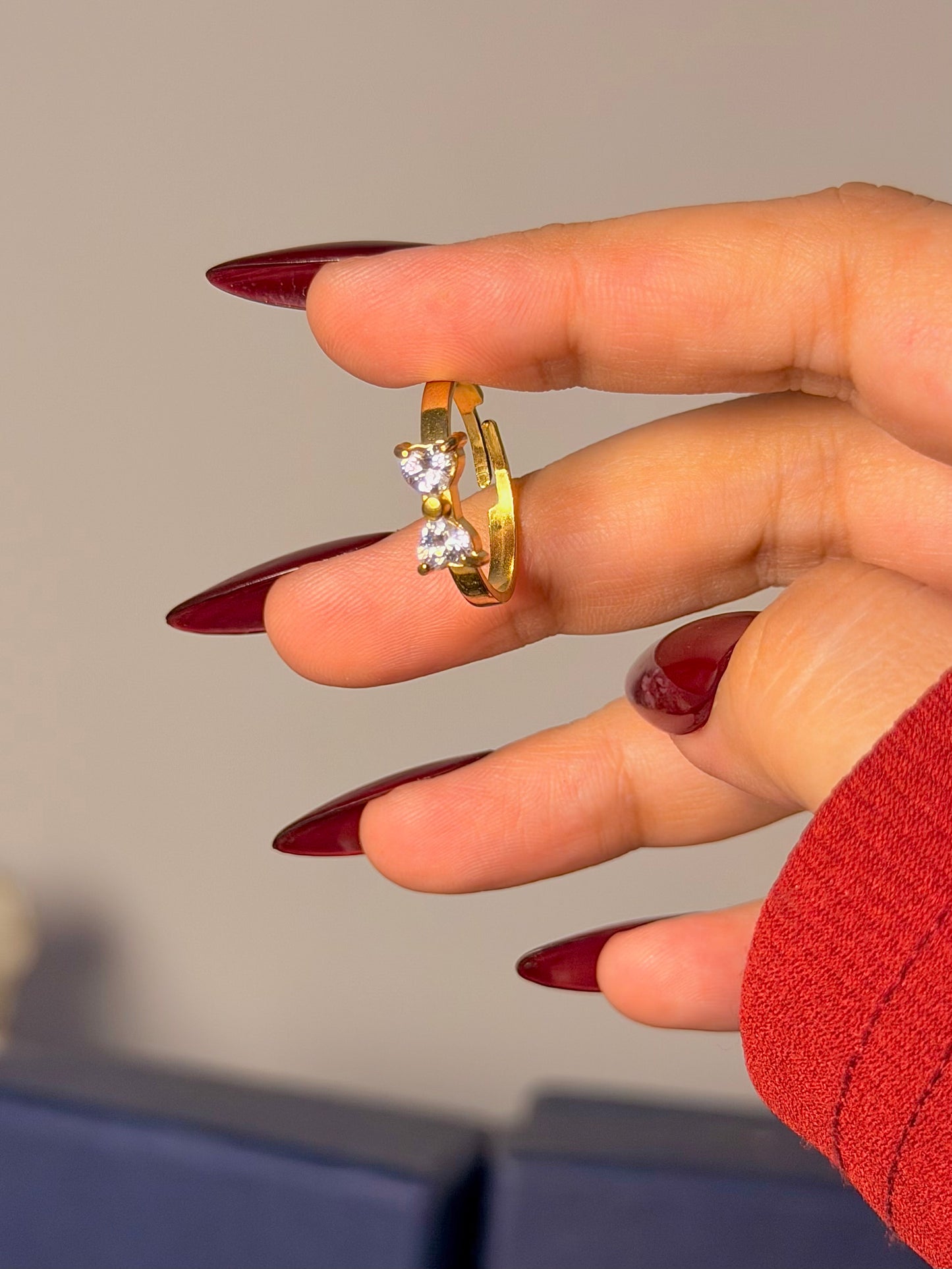 Minimal Coquette Ring - Double Bow Crystal Design