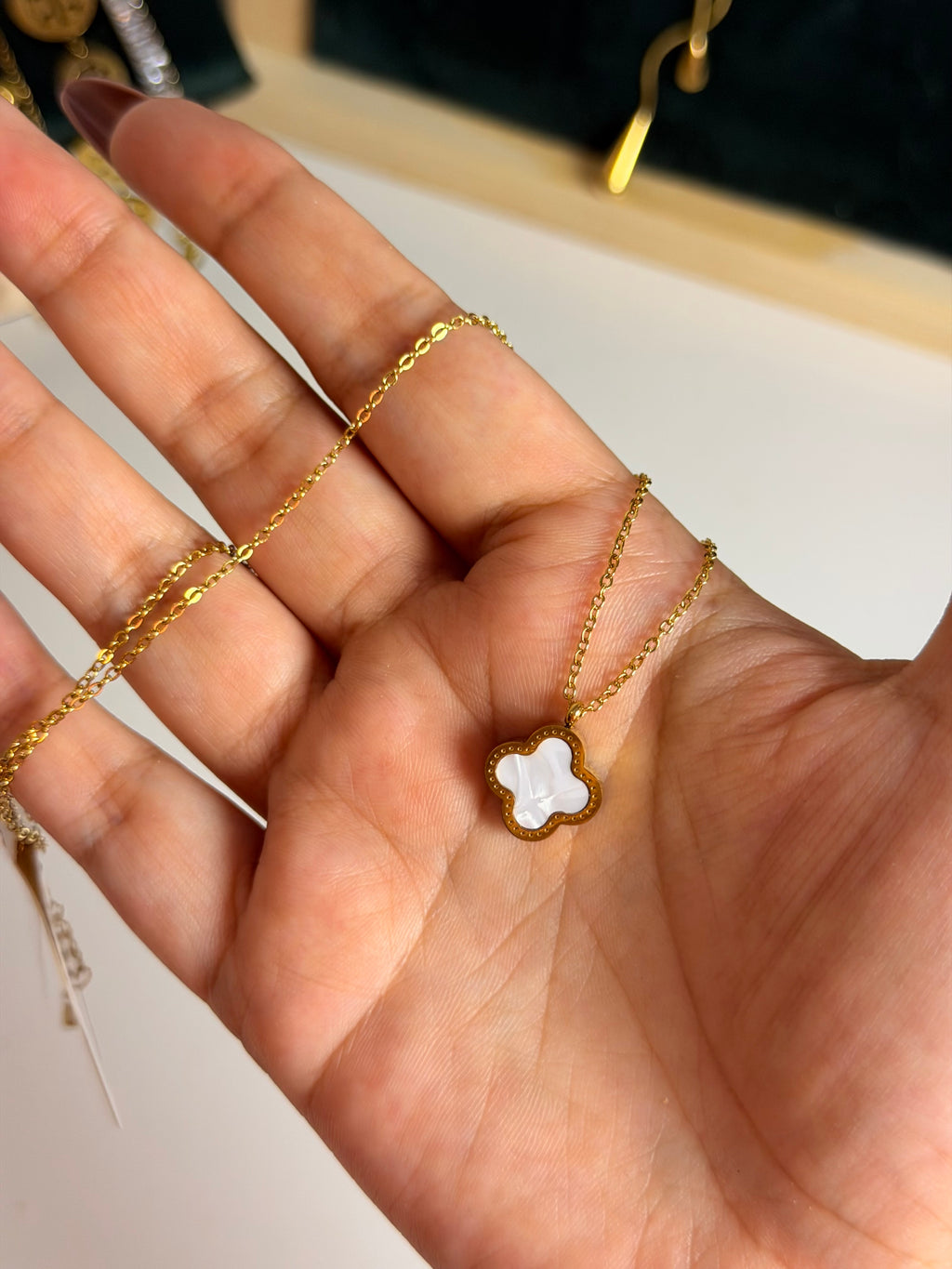 Double-Sided Clover Charm Necklace (Black & White)