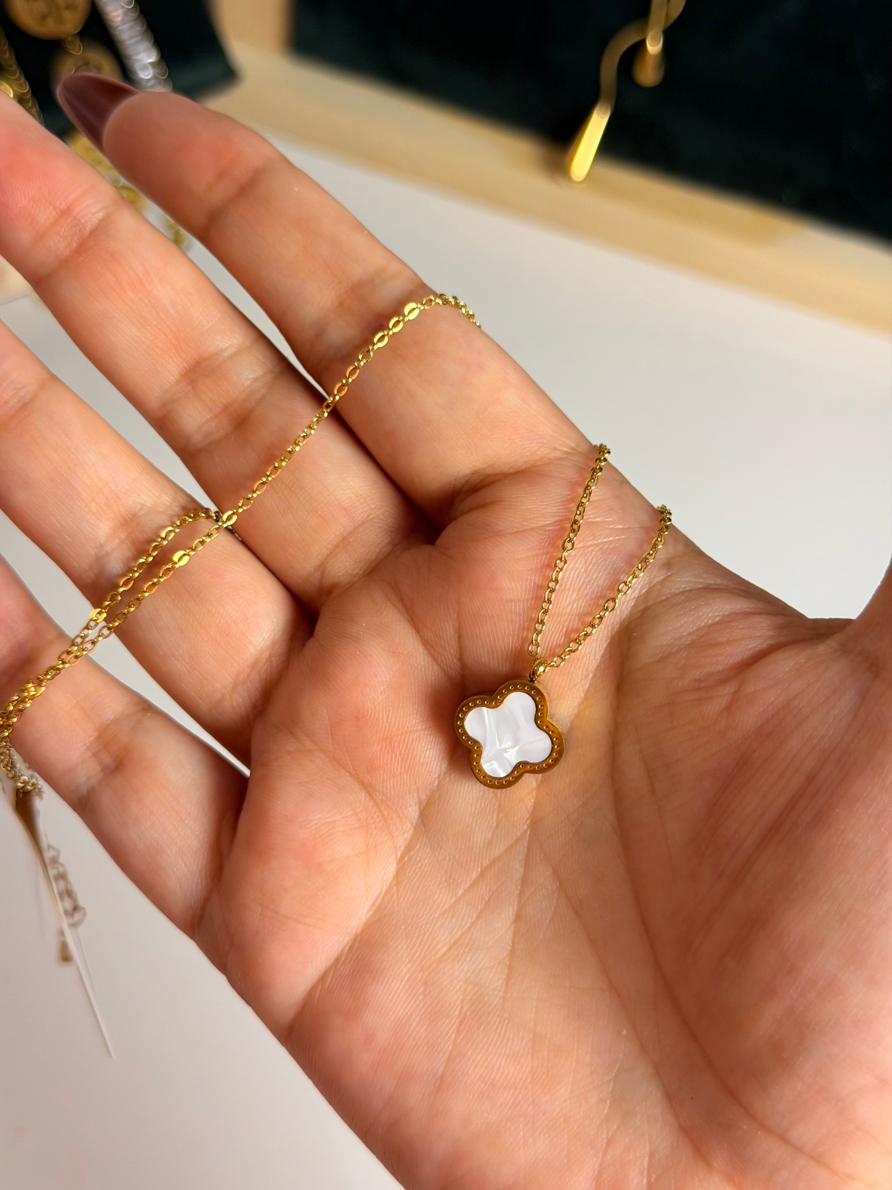 Double-Sided Clover Charm Necklace (Black & White)