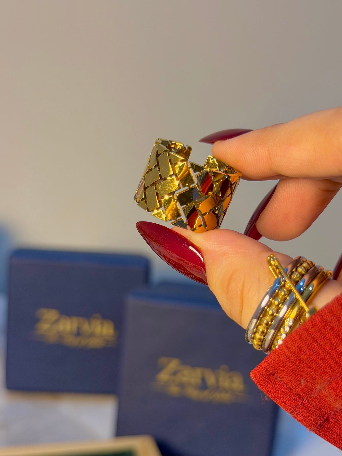 Luxe Weave Adjustable Stainless Steel Statement Ring – Gold
