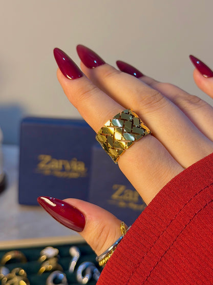 Luxe Weave Adjustable Stainless Steel Statement Ring – Gold