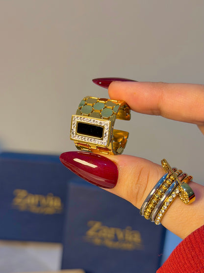 Luxe Noir Adjustable Stainless Steel Statement Ring – Gold