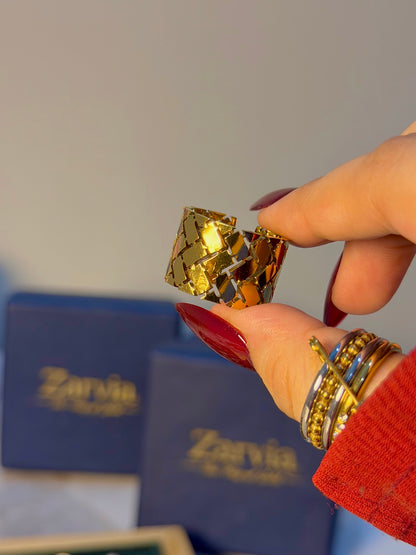 Luxe Weave Adjustable Stainless Steel Statement Ring – Gold