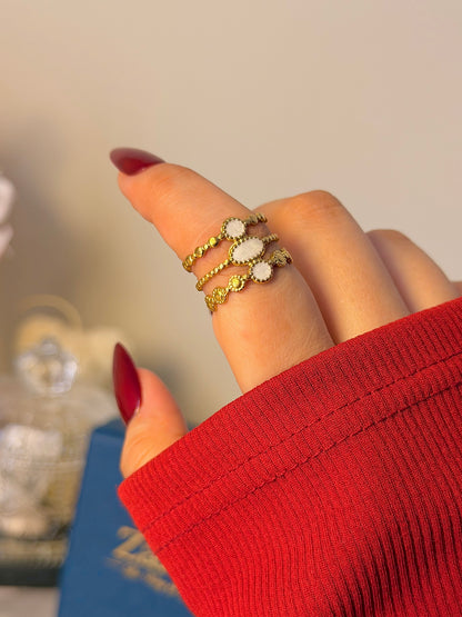 Boho Oval Stone 3 Layered Ring Stack – Gold