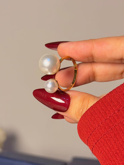 Double Pearl Open Ring - Modern Pearl Design