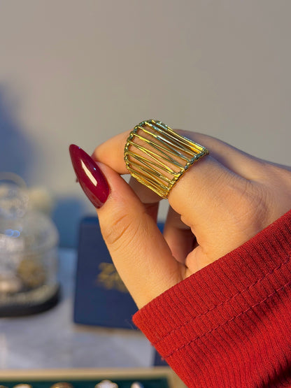 Linear Cuff Adjustable Stainless Steel Statement Ring – Gold