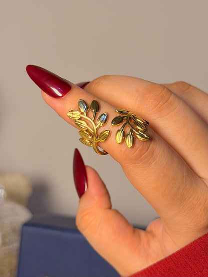 Botanical Leaf Wrap Ring - Nature Inspired Adjustable Band